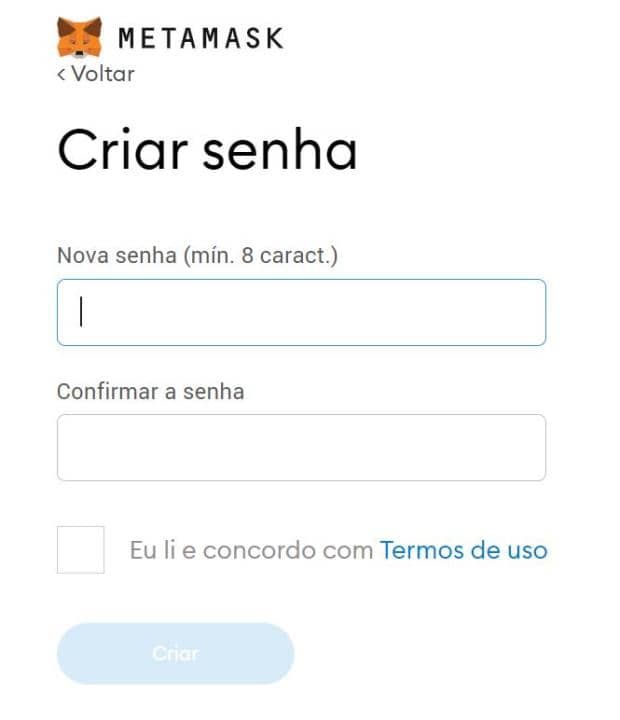Como comprar NFT - criar senha